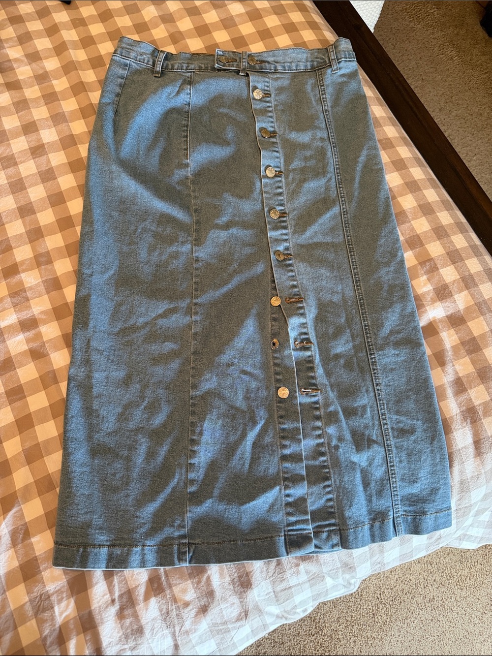 Button-Front Denim Midi Skirt - Blue